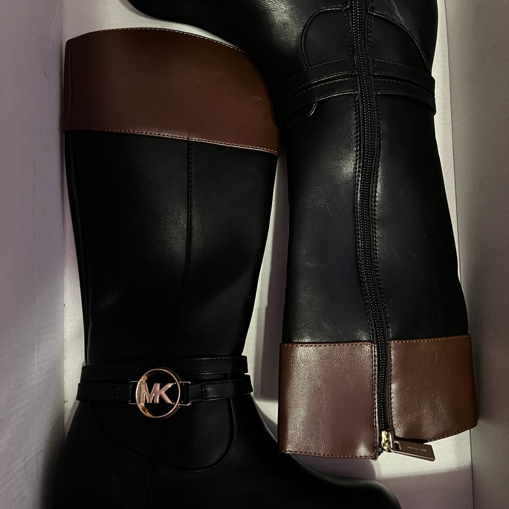 Michael Kors Black and Gold Zipper Boots